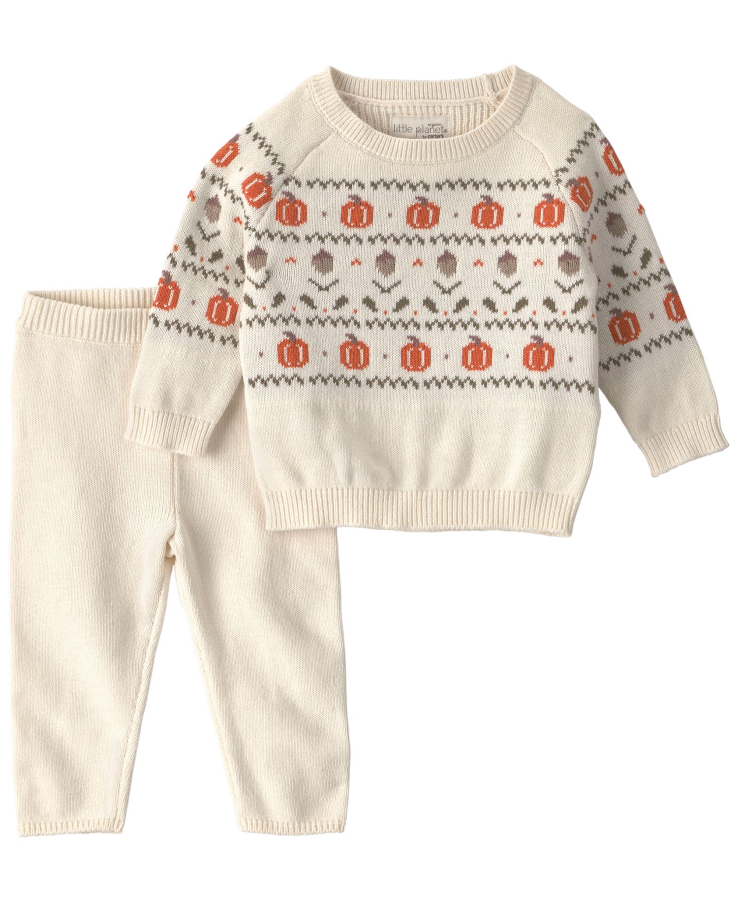 Boys' and Girls' Long-Sleeve Sweater-Knit Pumpkin-Print Top and Pant, 2-Piece Set