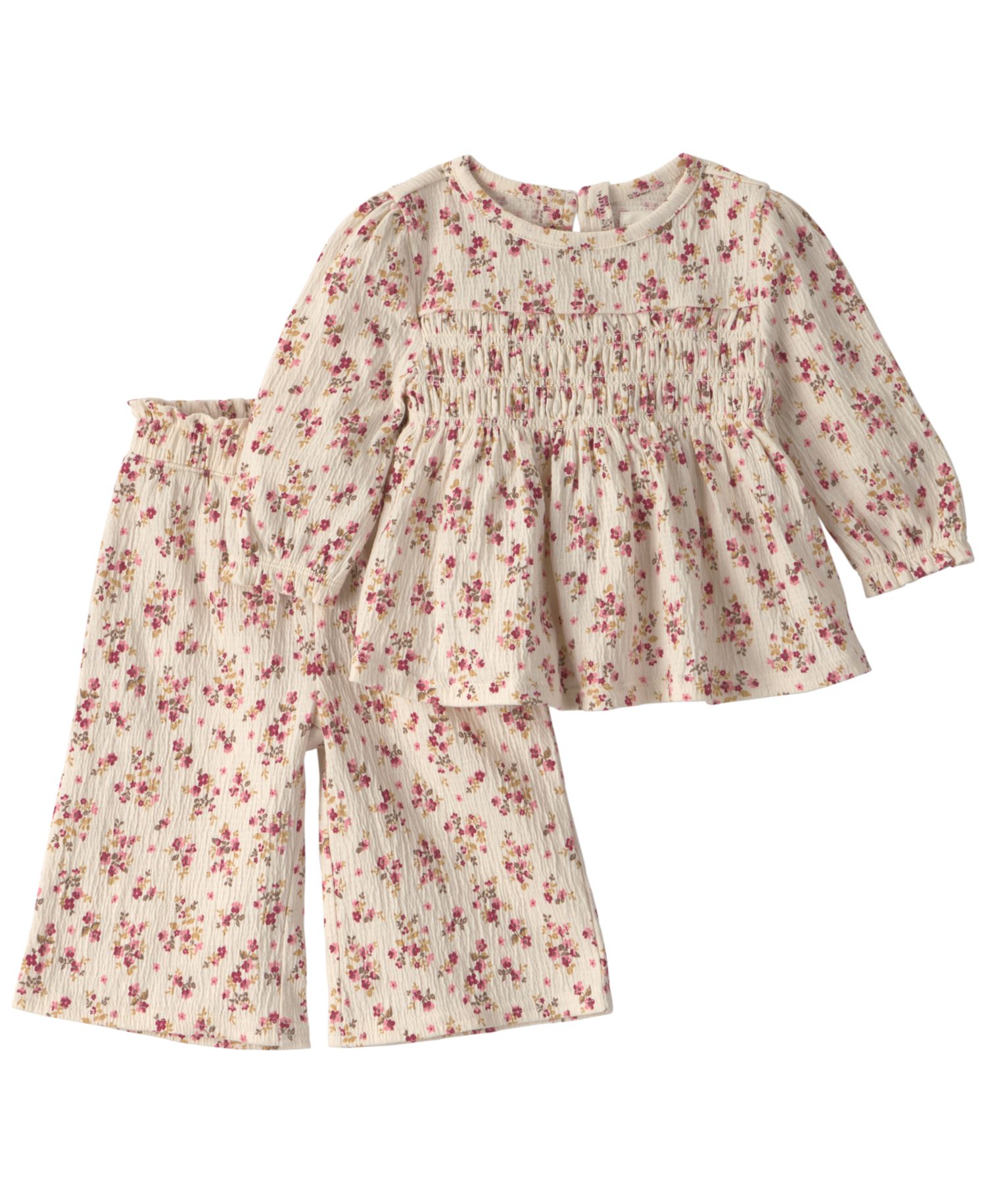 Baby Girls' Floral-Print Smocked Wide-Leg Top and Pants, 2-Piece Set