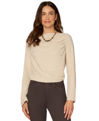 Women's Long-Sleeve Draped Boat Neck Blouse