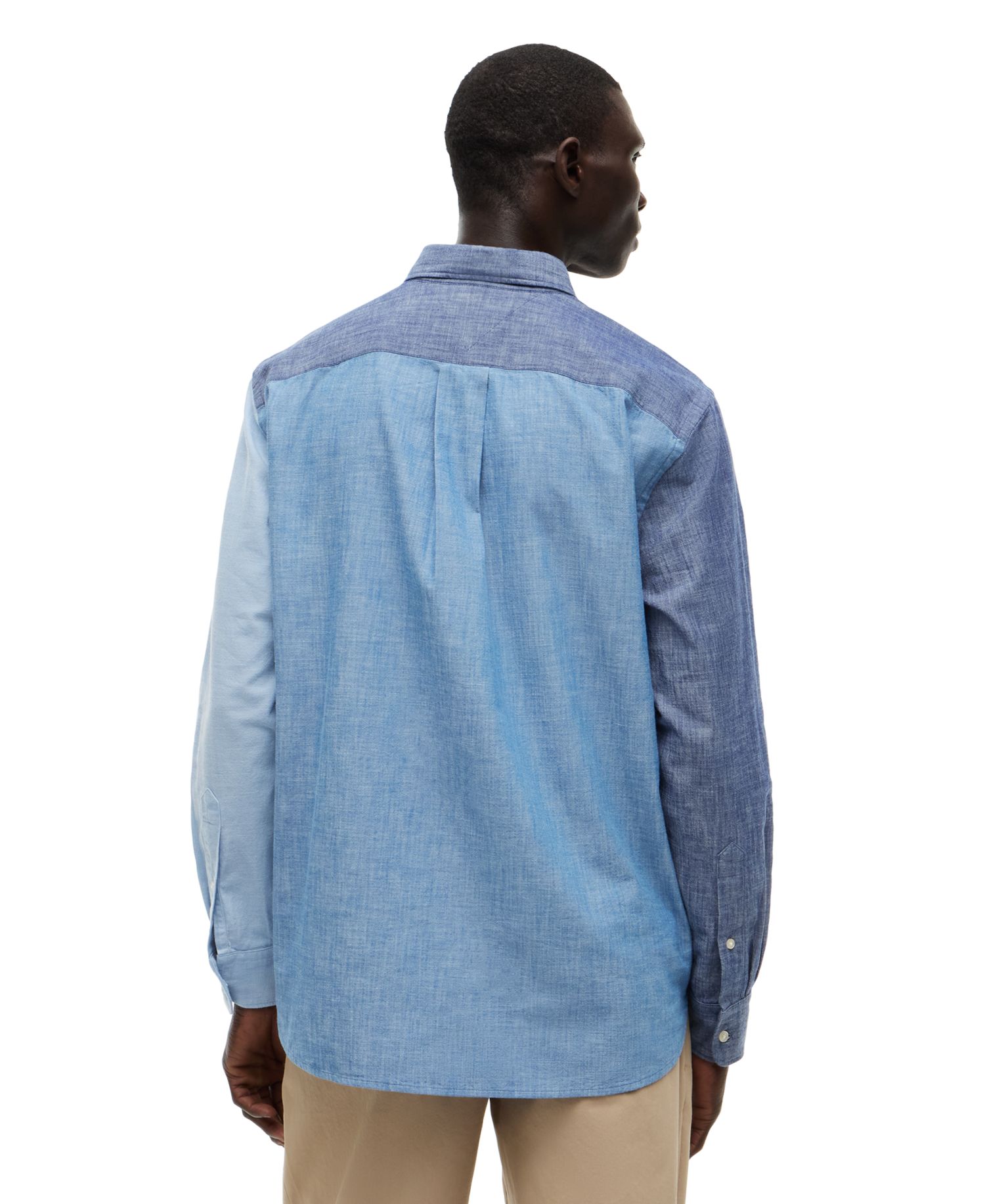 Men's Chambray Blocking Long-Sleeve Shirt