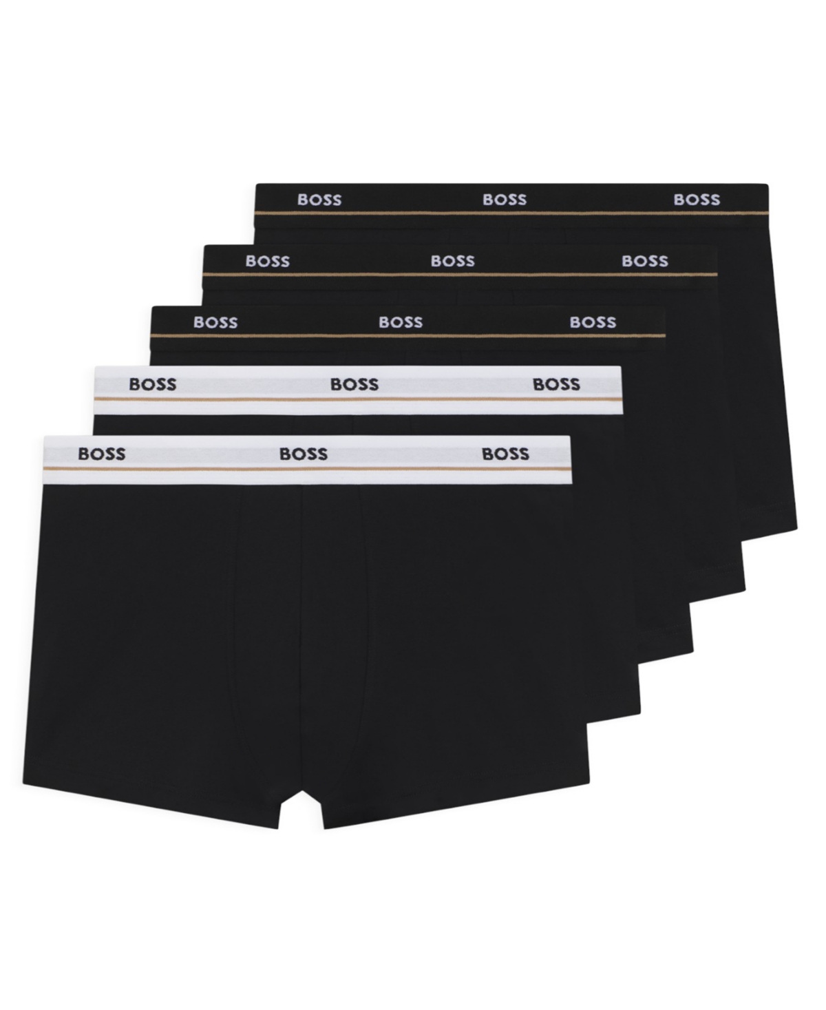 Boss by Hugo Boss Men's Essential Cotton Logo-Waistband Trunks, 5-Piece Set - Black