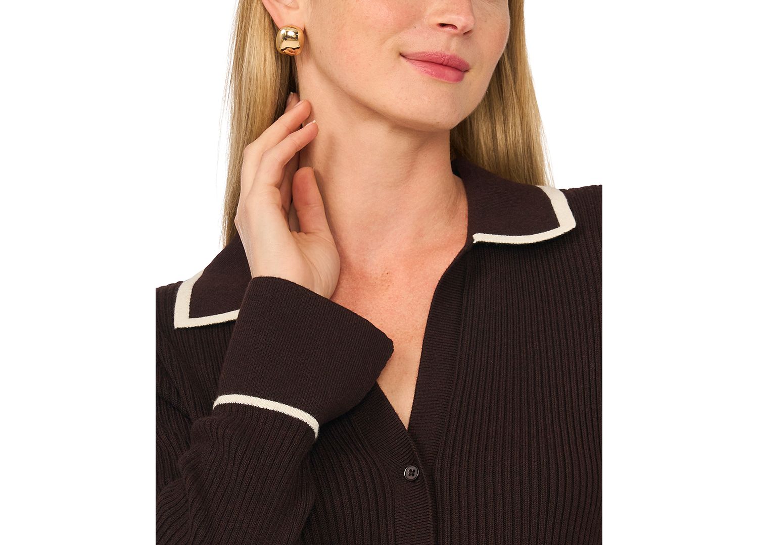 Women's Long-Sleeve Button-Front Fit-and-Flare Sweater Dress