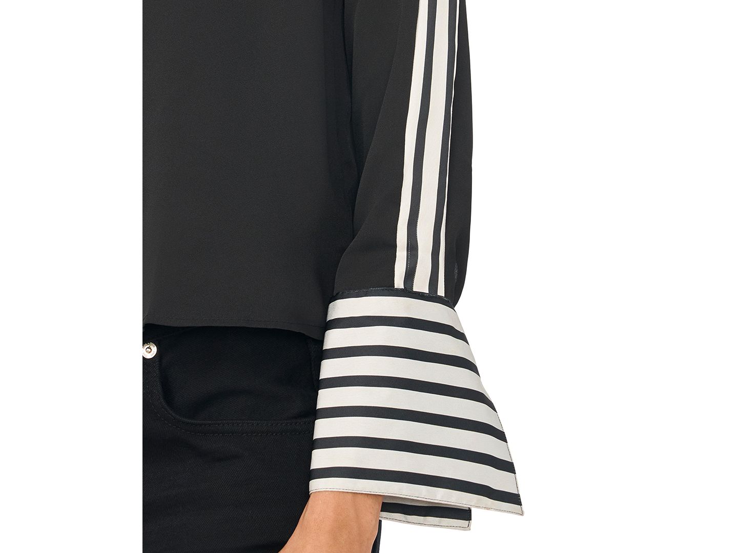 Женский топ Vince Camuto Contrast-Trim Long-Sleeve Top, цвет: Угольно-чёрный — фото 4