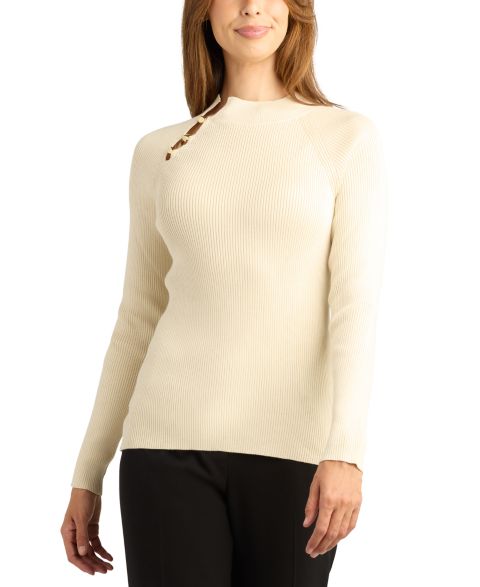 Женский свитер BCX Juniors' Ribbed Mock Neck Long-Sleeve Rayon-Blend, цвет: Шампань