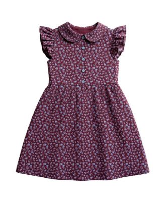 Little Girls (6-12) Flutter Sleeve Linen Dress with Peter Pan Collar
