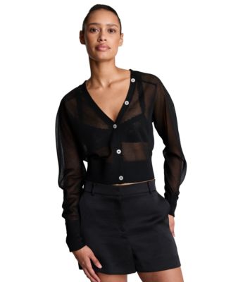 Women's Long-Sleeve Sheer Cropped Cardigan Sweater