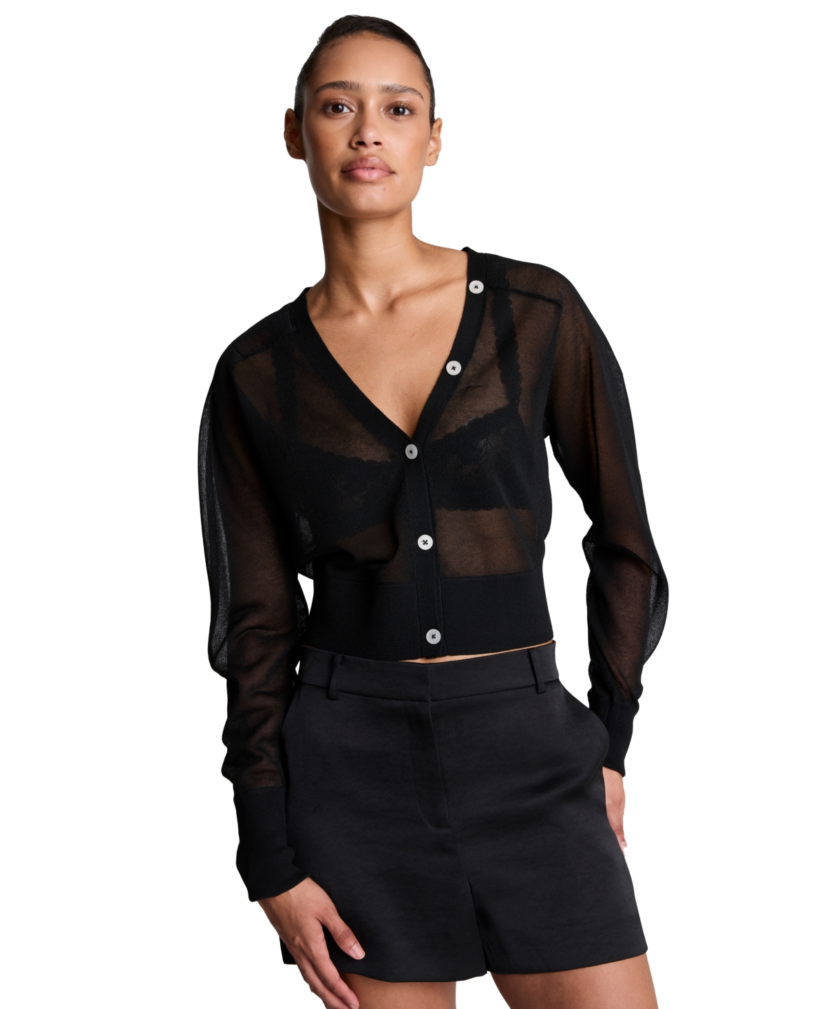 Kenneth Cole Women's Saddle-Shoulder Cropped Cardigan