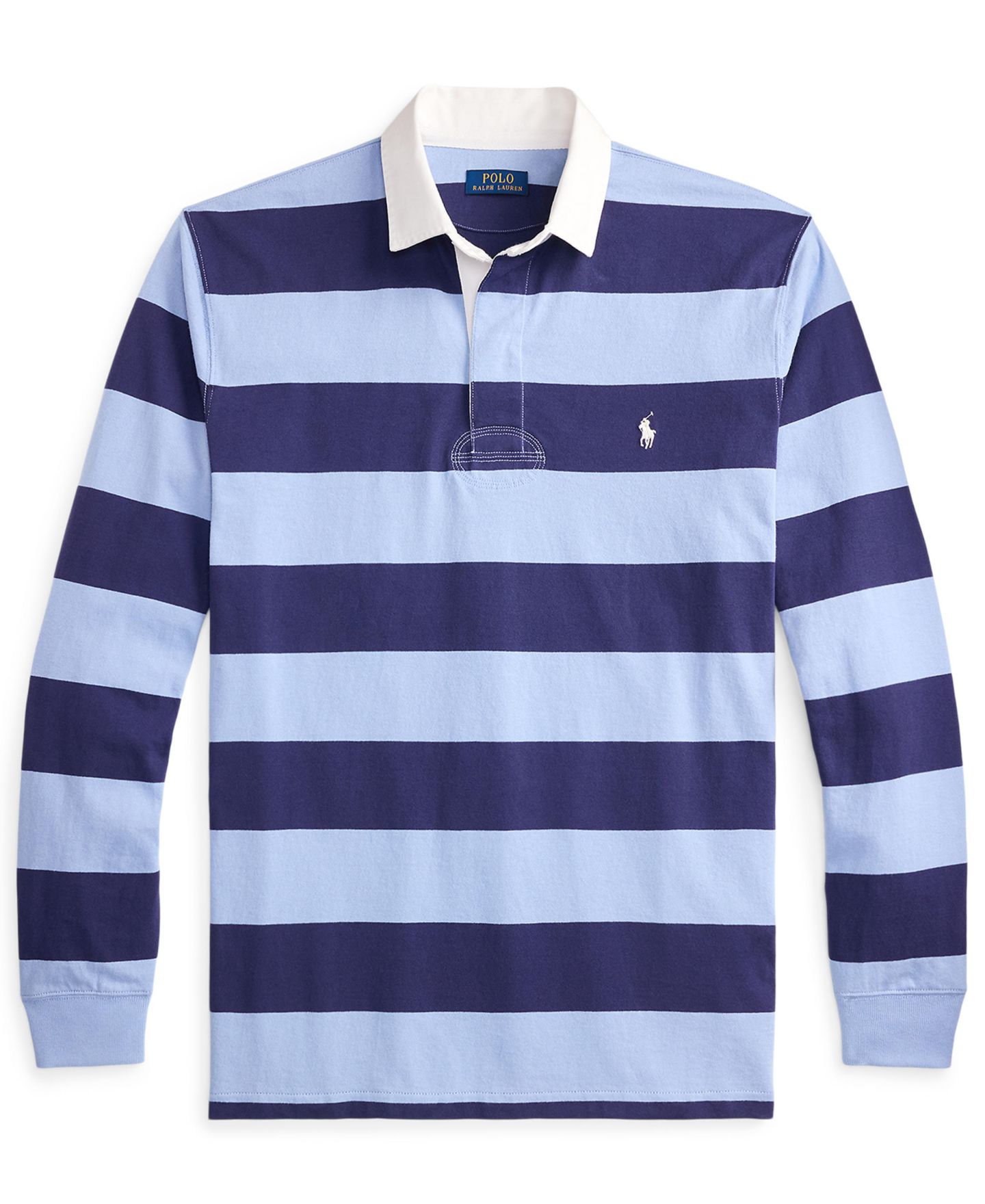 Мужская рубашка Polo Ralph Lauren Big & Tall The Iconic Striped Rugby Shirt, цвет: Шамбре синий / Тёмно-синий — фото 5