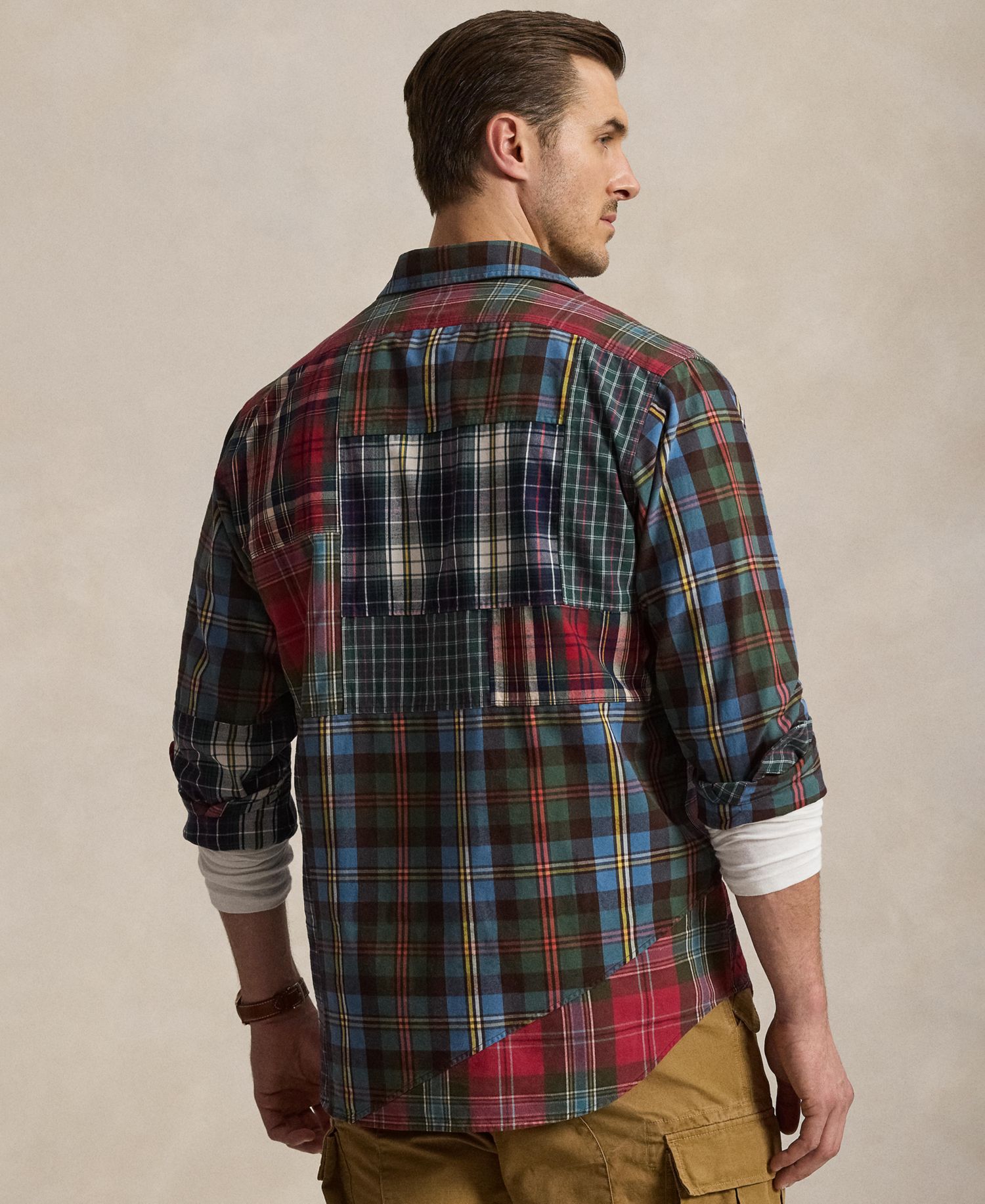 Men's Patchwork Plaid Oxford Workshirt