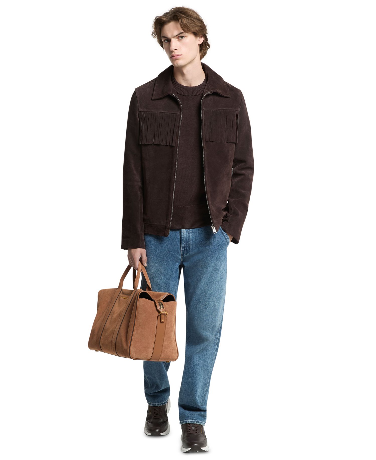 Men's Western-Inspired Fringe Suede Jacket
