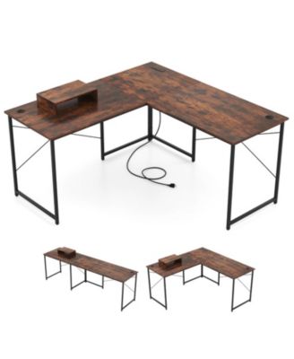 95 Inch Reversible 2-Person L-Shaped Computer Desk with Monitor Stand