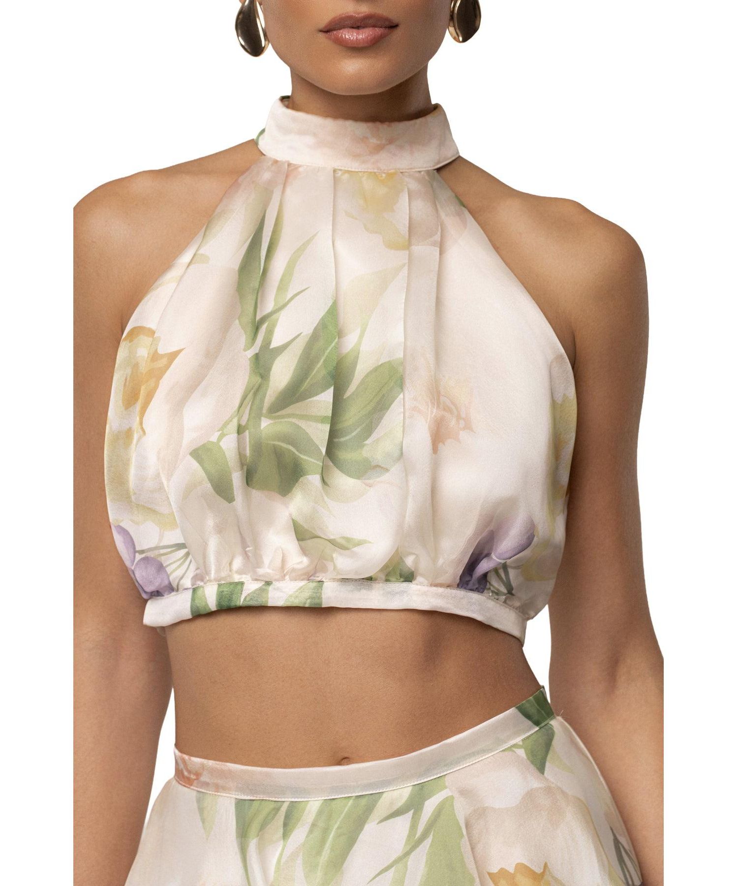 Women's Botanical Dreams Floral-Print Halter Cropped Top and Tiered Maxi Skirt, 2-Piece Set