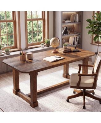 63 Inch Solid Wood Executive Desk, Wooden Office Computer Desk