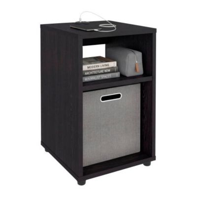 Compact Side Table with Charging Station and 2 Open Shelves