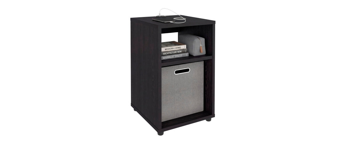 Flynama Compact Side Table with Charging Station and 2 Open Shelves