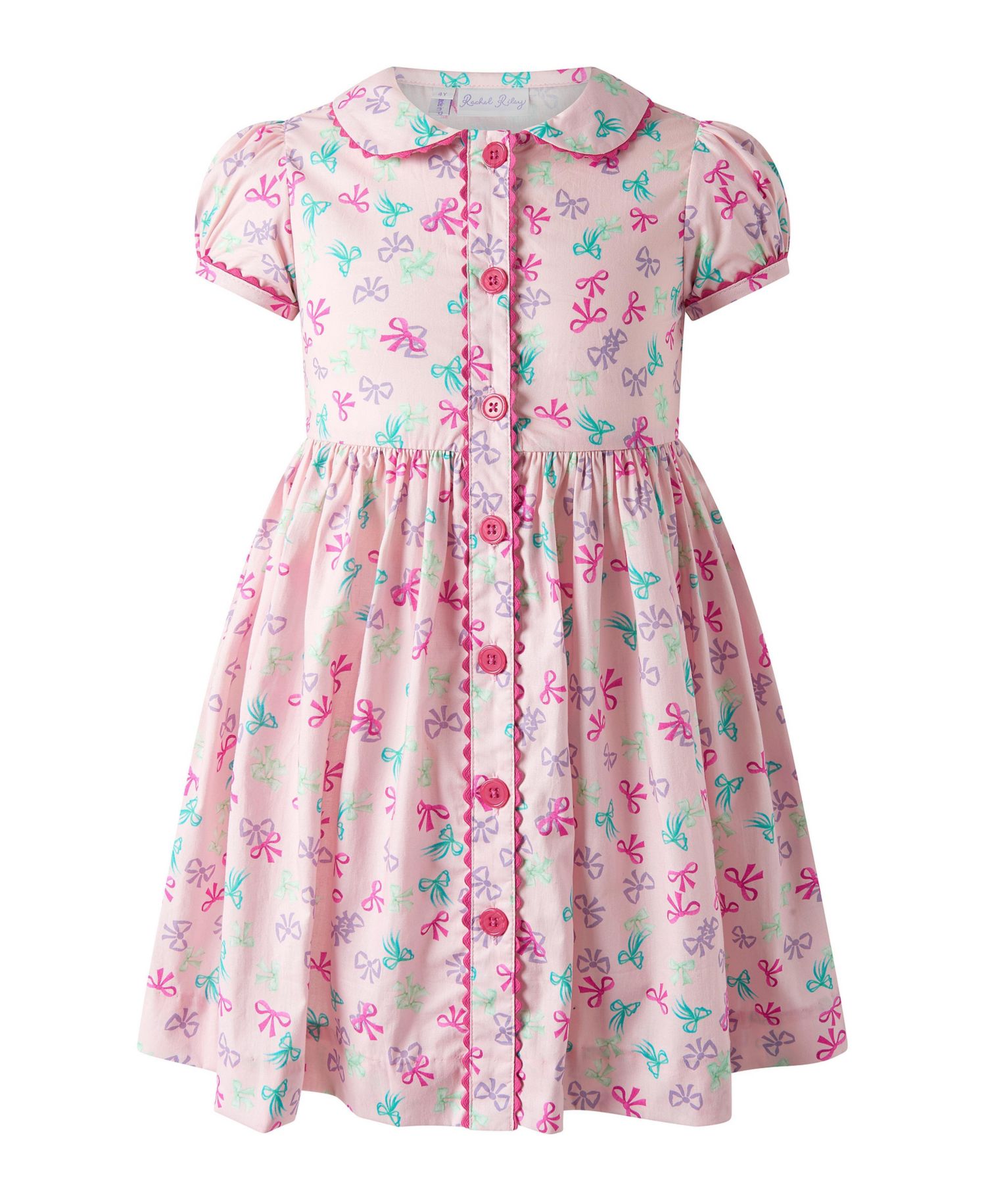 Toddler Girls' 2T-5T Bow-Print Puff-Sleeve Peter Pan Collar Dress