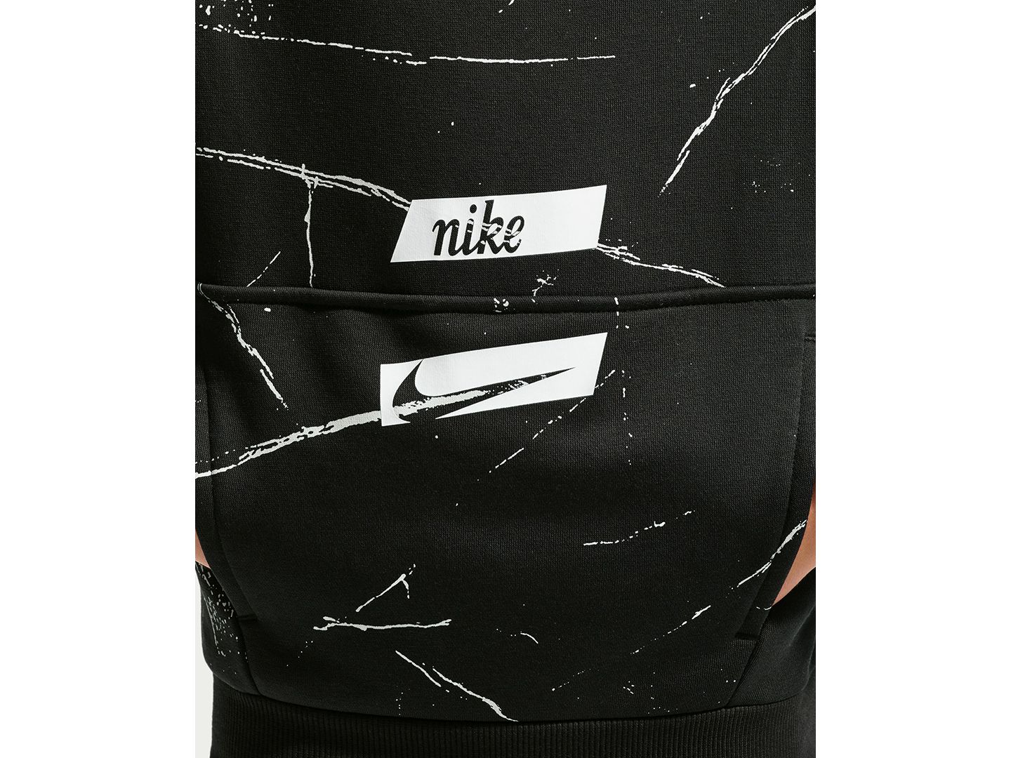 Детское худи Nike Sportswear Club Fleece Allover-Print Kangaroo Pocket Pullover, цвет: Чёрный / Белый — фото 5