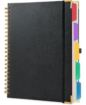 Hardcover Spiral Notebook College Ruled Lined Paper Thick Pages Elastic Closure Pocket Index Tabs