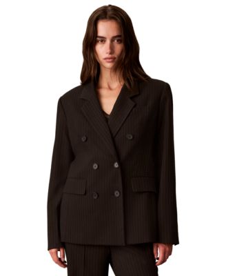 Women's Double-Breasted Pinstripe Notch Collar Blazer