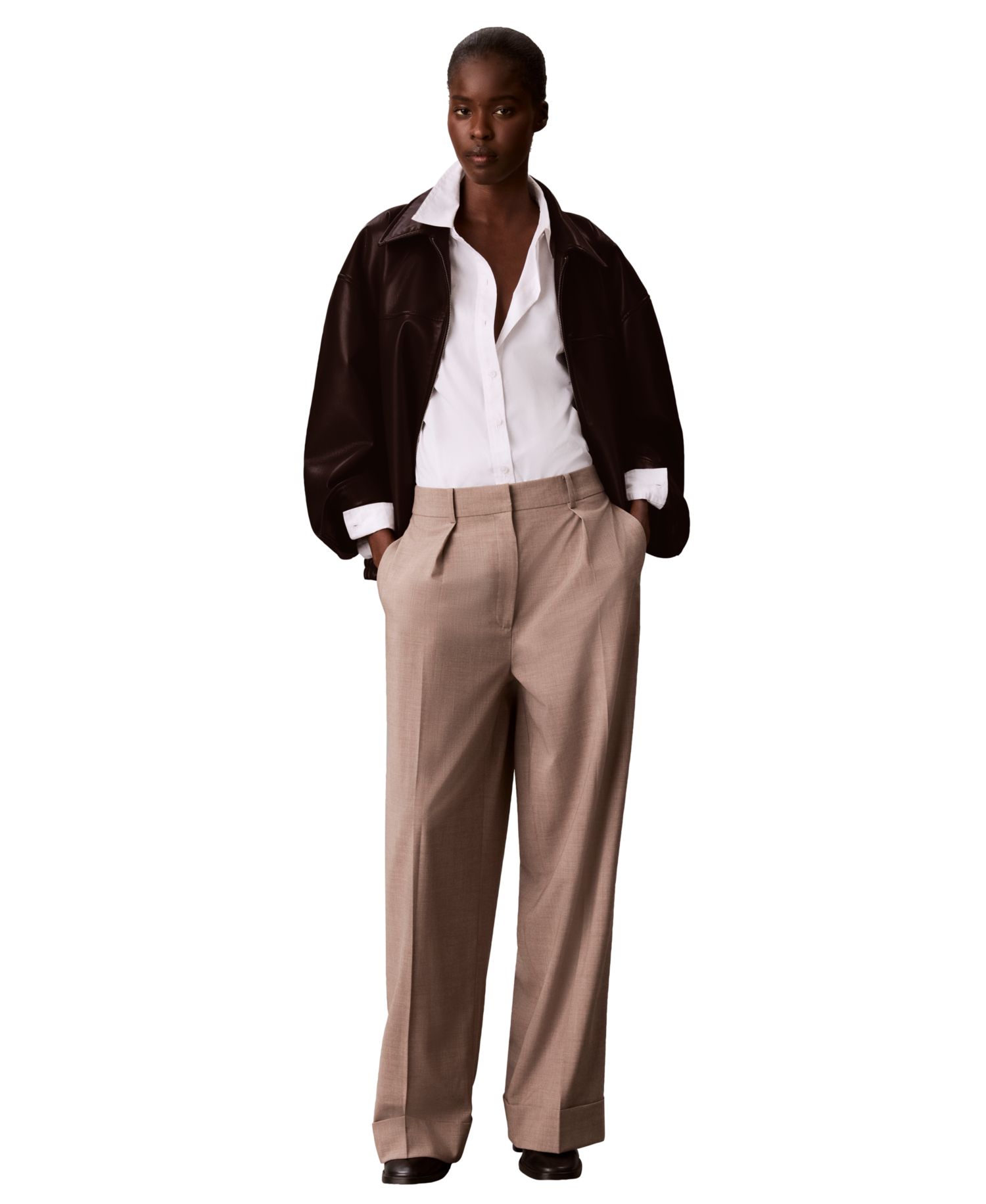 Women's Collared Faux Leather Bomber Jacket