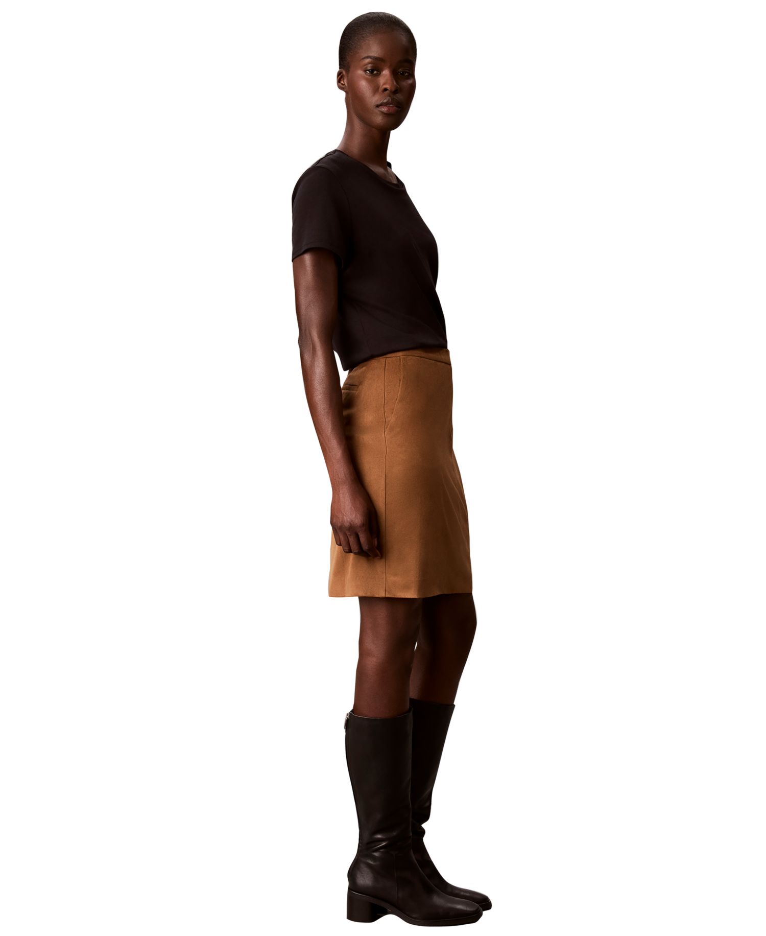Women's High-Waisted Pencil Faux Suede Skirt with Pockets