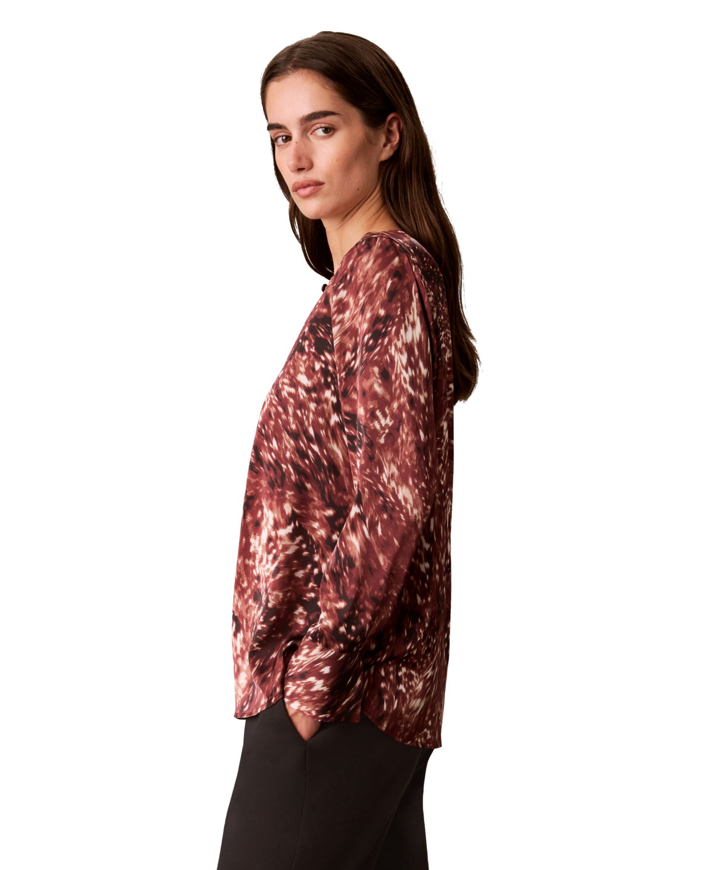 Женская блузка Calvin Klein Long-Sleeve Printed Satin, цвет: Красное дерево красный — фото 3