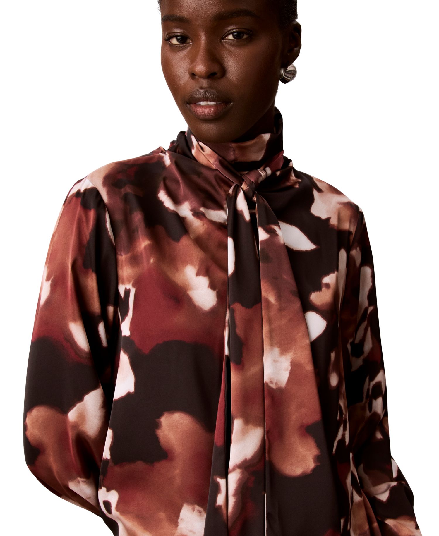 Women's Scarf Neck Long-Sleeve Print Blouse
