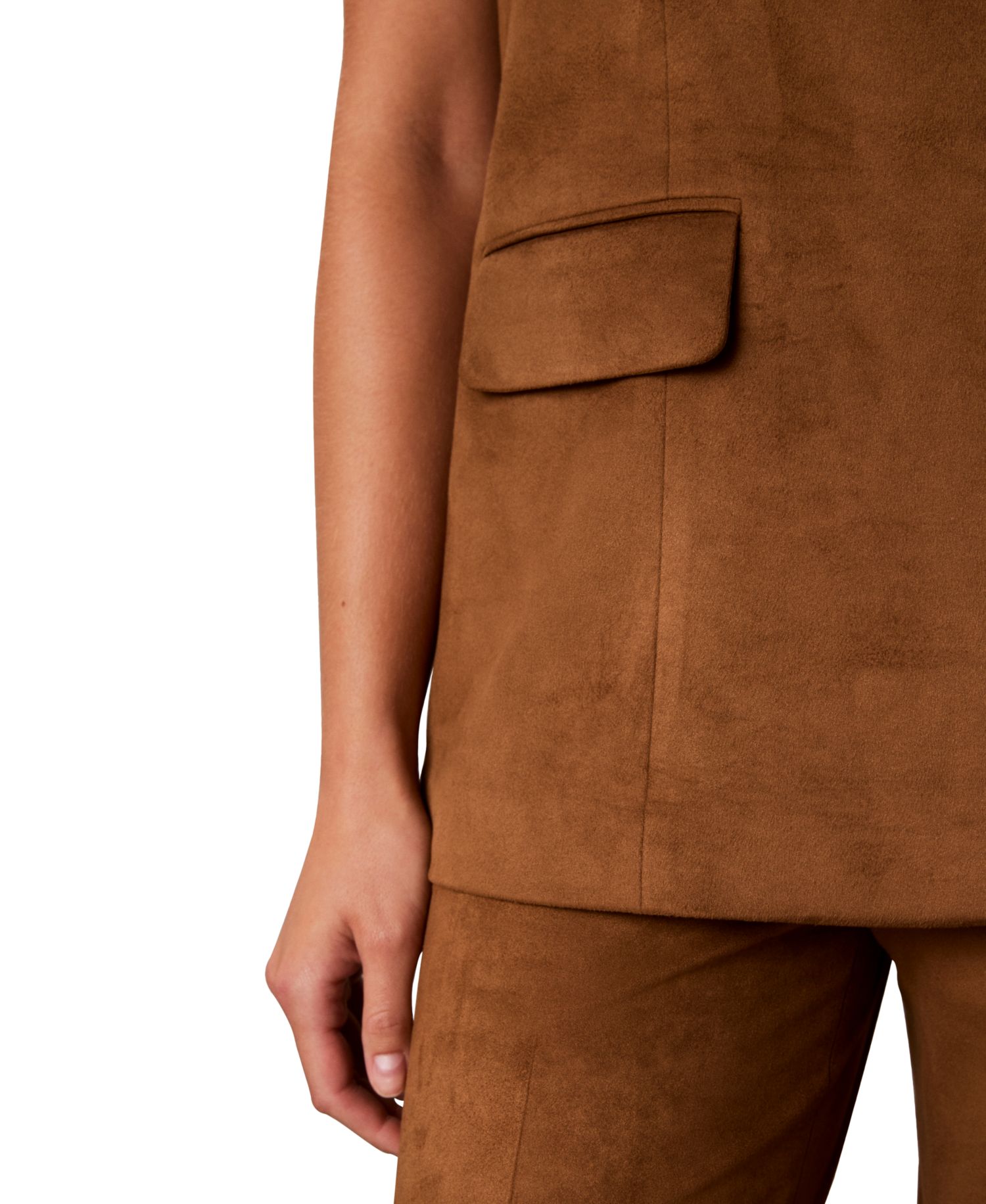 Women's Faux-Suede Back-Zip Pocket Sleeveless Blouse