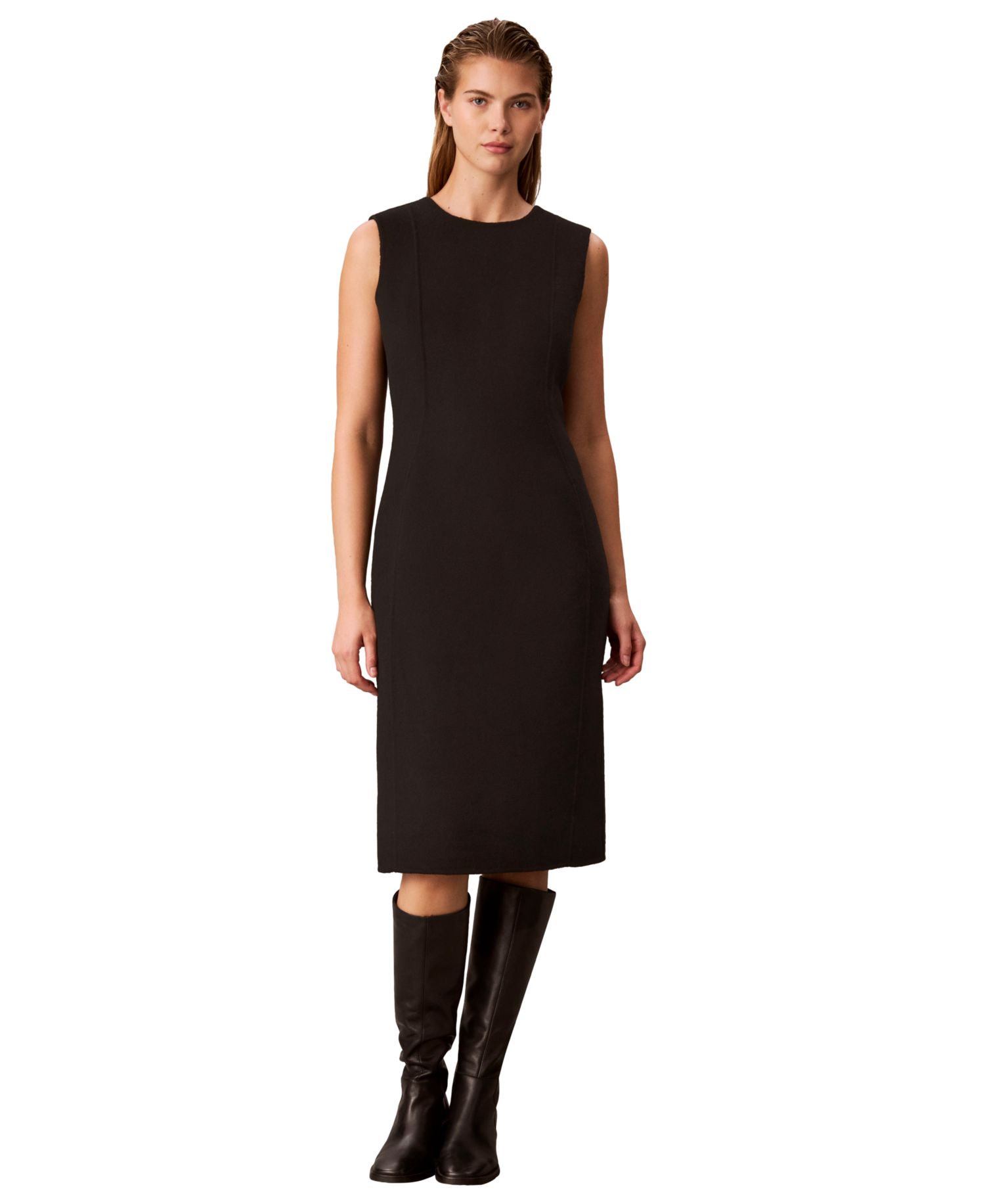 Women's Sleeveless Sheath Midi Wool-Blend Dress