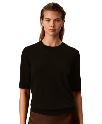 Calvin Klein Womens Roll Tab Short Sleeve Crewneck Sweater