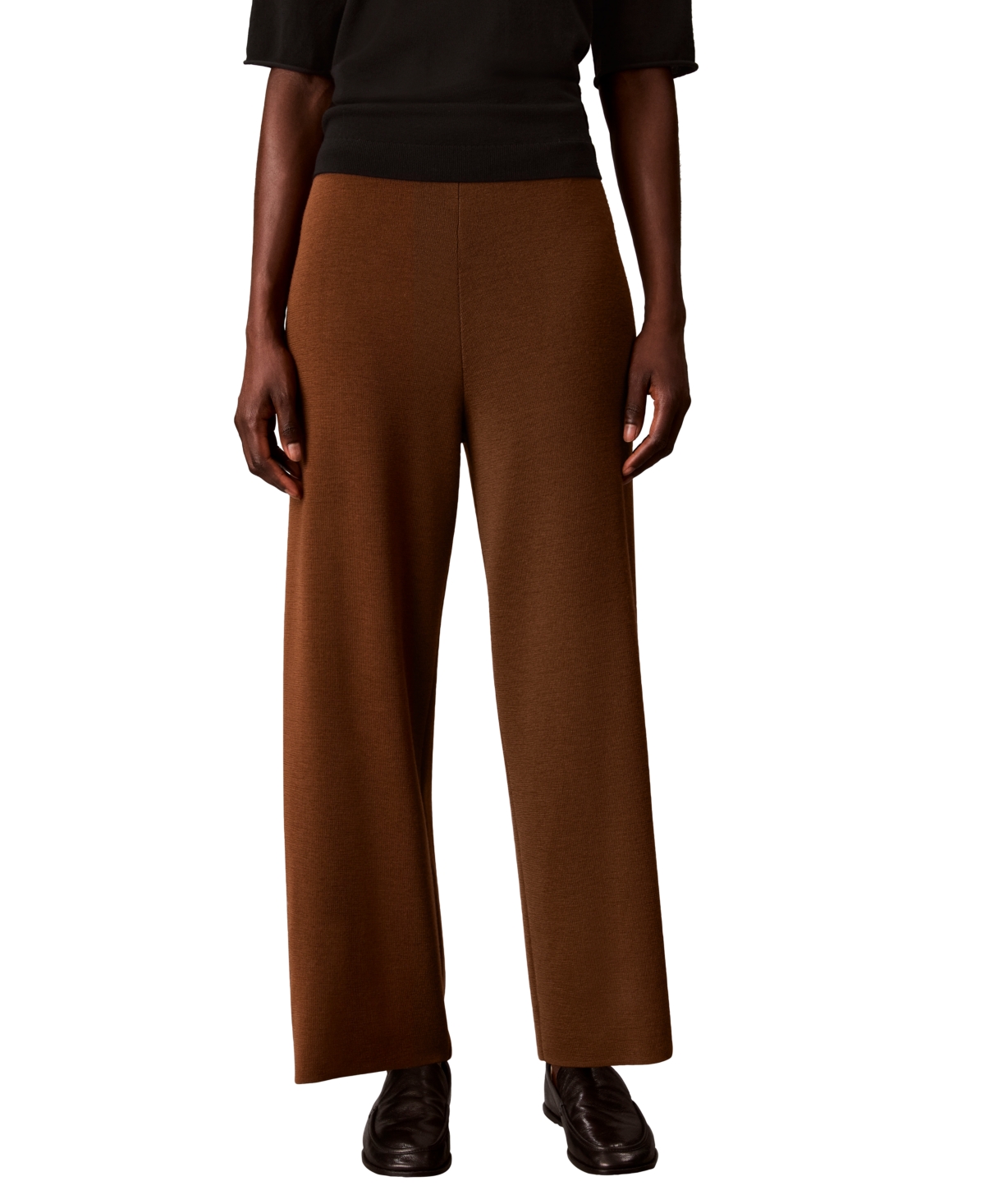 Calvin Klein Women's Pull-On High-Rise Wide-Leg Sweater Pants - Saddle