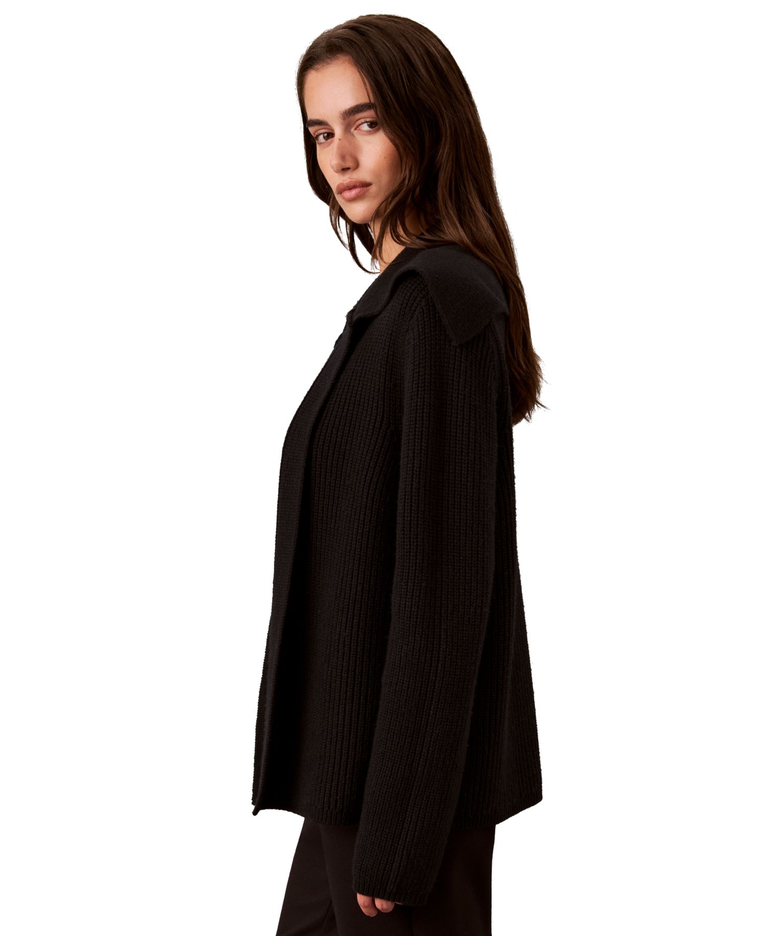 Women's Open-Front Collared Wool-Blend Cardigan Sweater