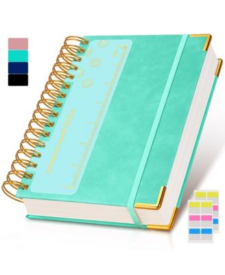 Spiral Notebook Hardcover Leather Lined Journals Thick Paper College Ruled With Closure Pocket