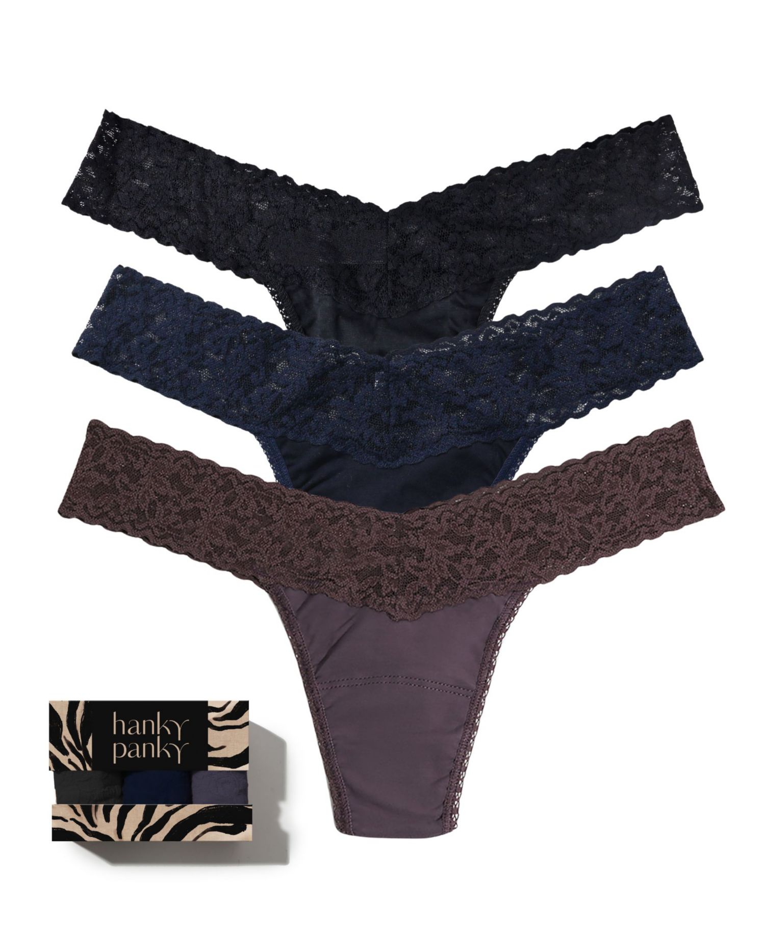 Supima Cotton-Blend Low-Rise Lace Thong, 3-Pack