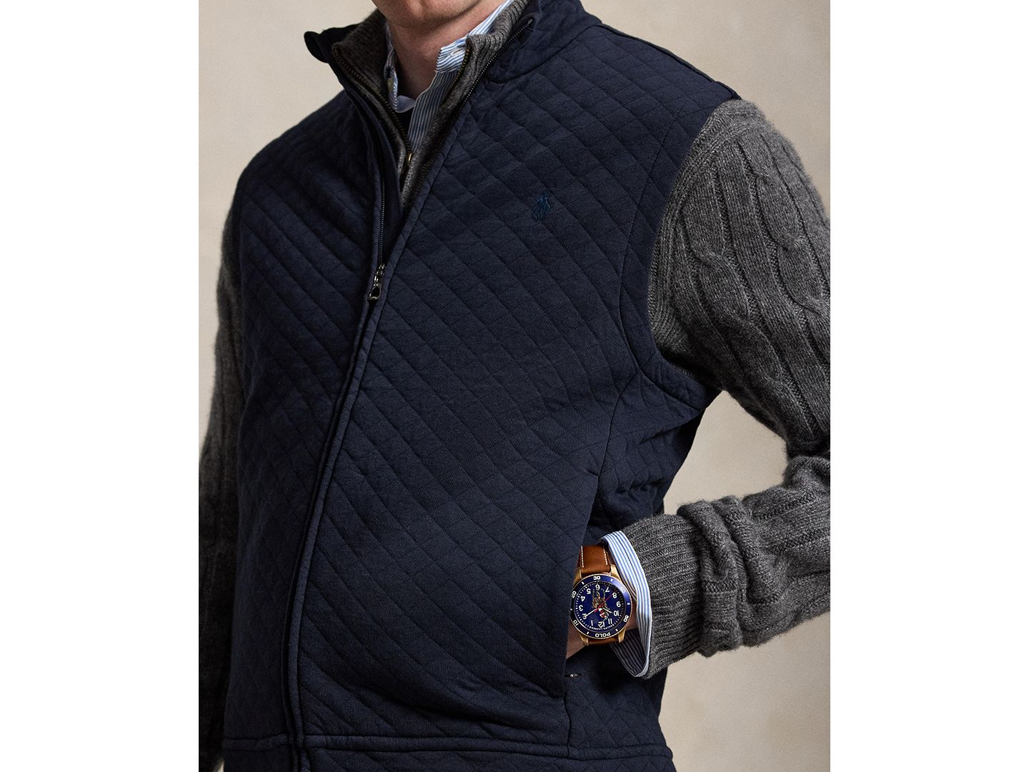 Мужской жилет Polo Ralph Lauren Quilted Double-Knit Jersey, цвет: Тёмно-синий — фото 3