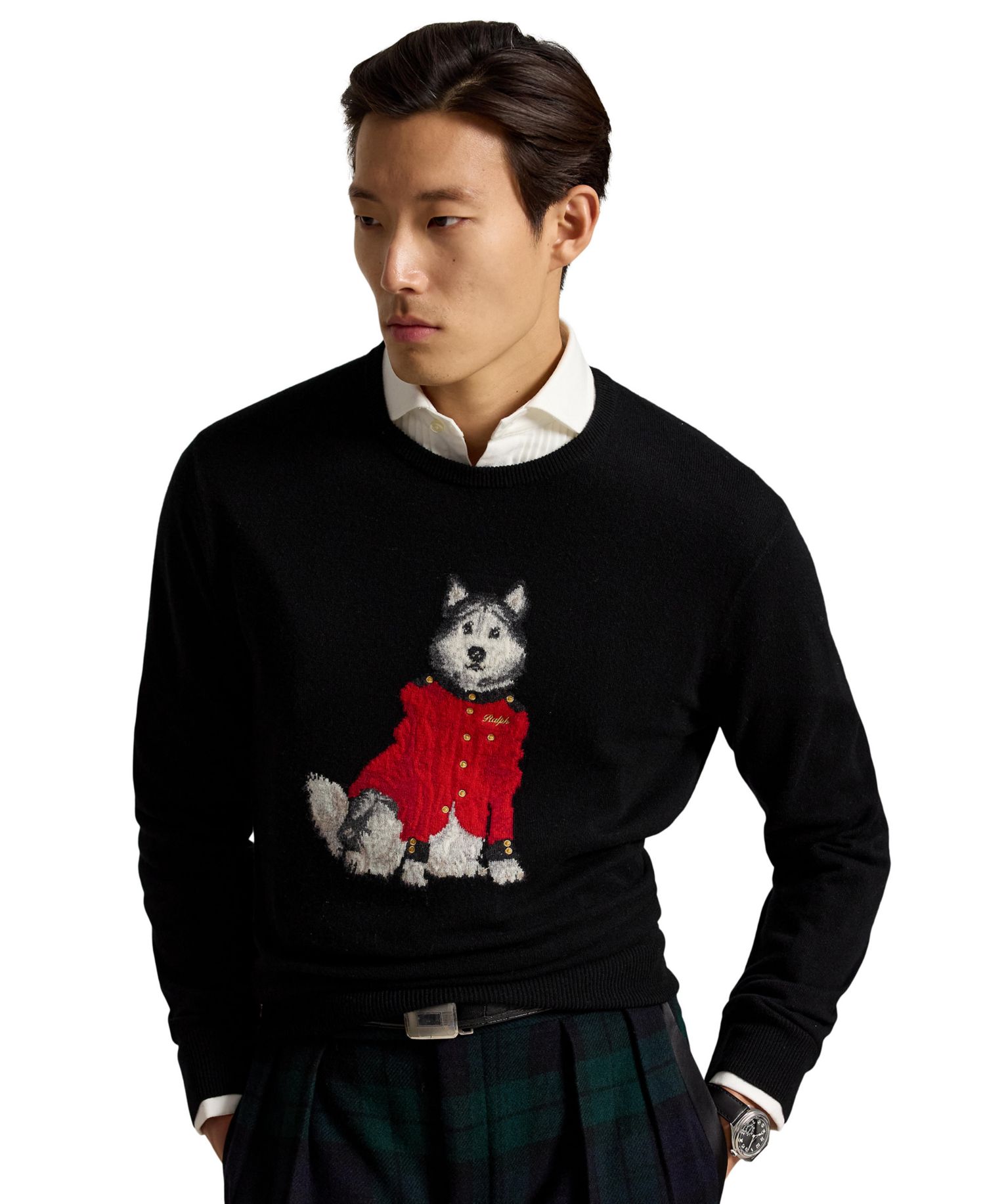 Men's Dog-Intarsia Cashmere Sweater