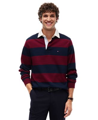 Men's Essential Stripe Rugby Long-Sleeve Polo Shirt