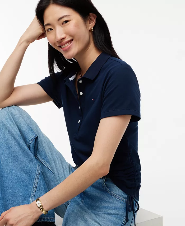Women's Short-Sleeve Drawstring Polo Shirt - thumbnail 7