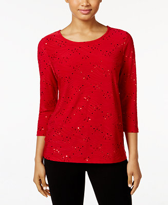 JM Collection Sequined Jacquard Top, Created for Macy's - Macy's