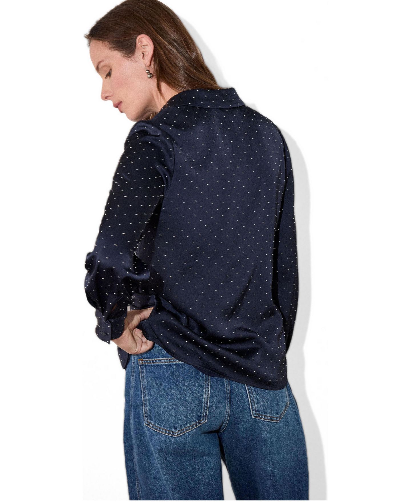 Женская блузка Whistles Polka-Dot Hammered Studded Satin, цвет: Тёмно-синий — фото 3