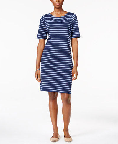 Karen Scott Elbow-Sleeve Striped Dress, Only at Macy's