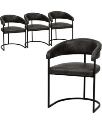 Leather Dining Chair Set of 4- Upholstered  Kitchen Accent Chair with Curved Open-Back Design, Padded Seat, and Iron Frame