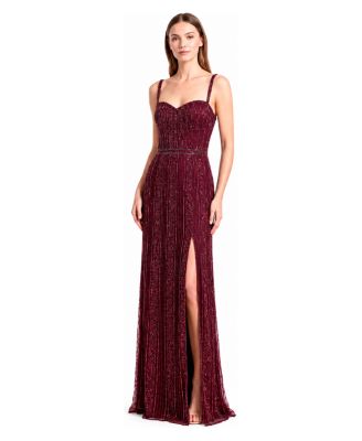 Plus Size Spaghetti-Strap Beaded Gown