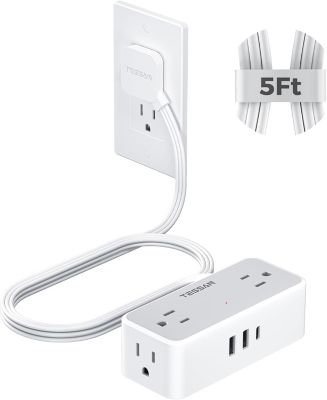 5-Foot Surge Protection Power Strip with 4 AC Outlets and 3 USB Ports for Compatible North American Plugs
