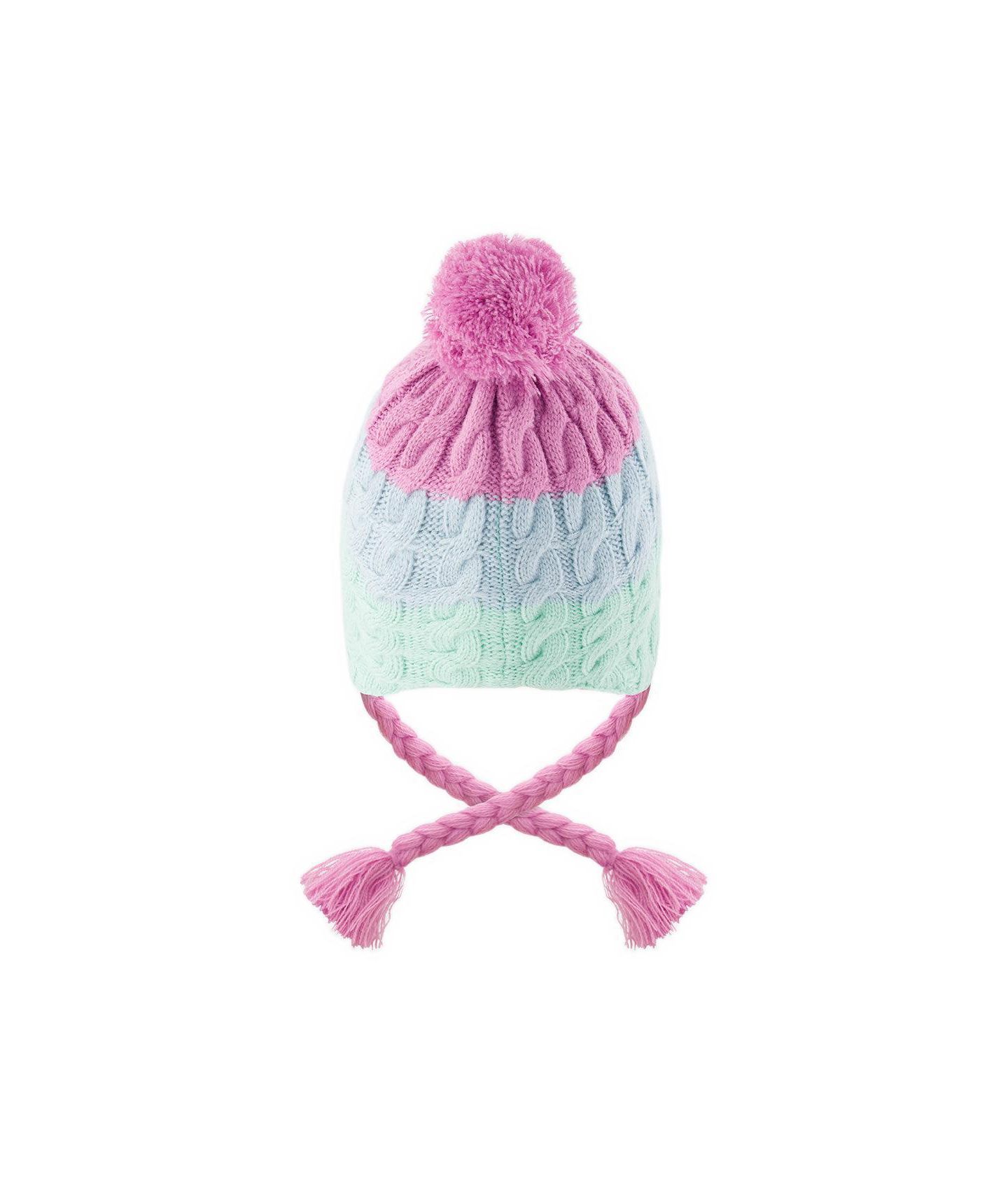 Шапка Deux par Deux Peruvian Knit Cable-Knit Fleece-Lined Pompom Hat для девочек, цвет: Зелёный / Синий — фото 2