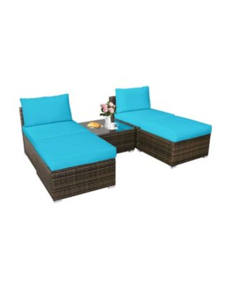 5 Piece Outdoor Wicker Lounge Conversation Set with Washable Zipper Cushions