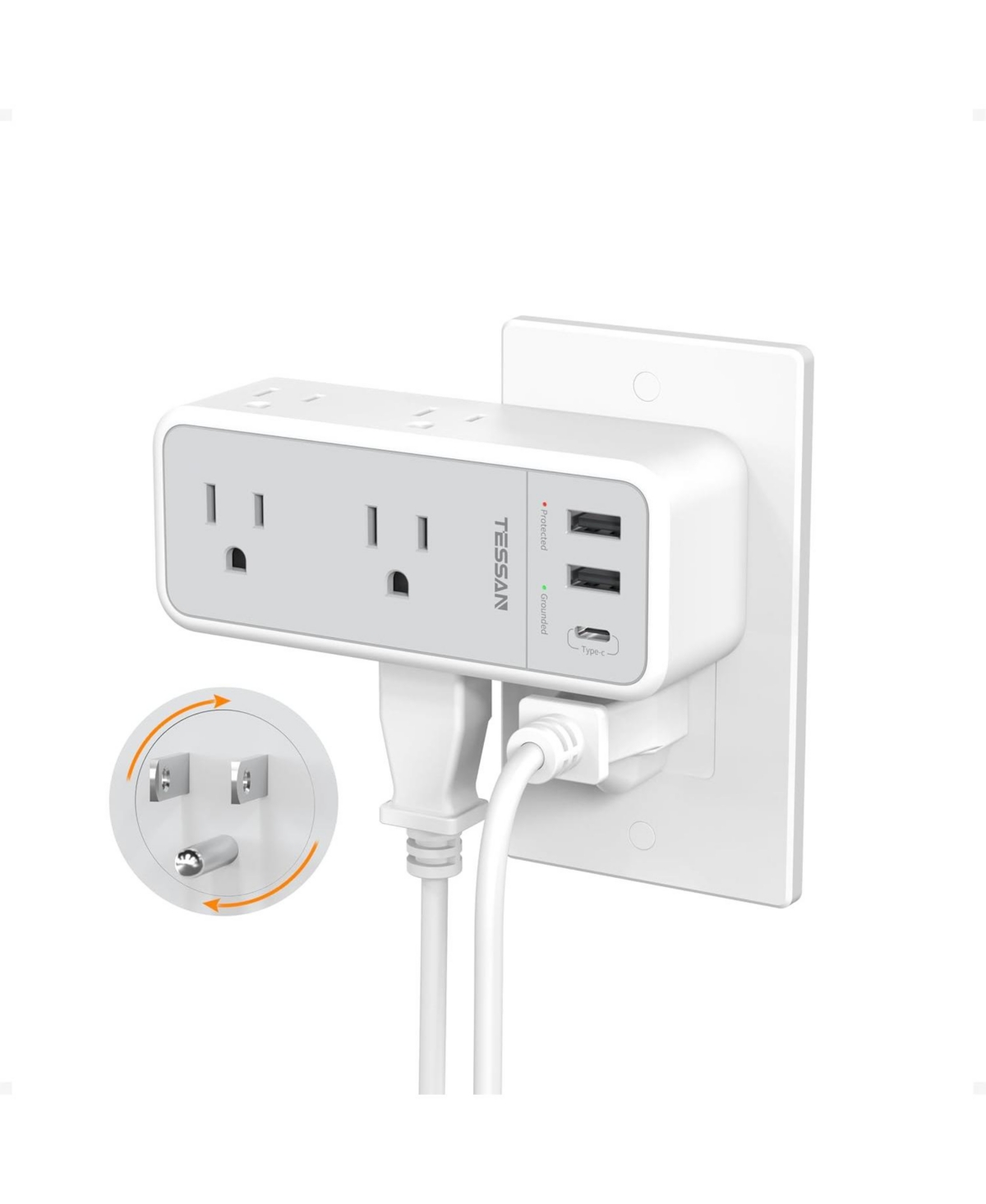 Tessan Rotating Outlet Splitter with 6 Ac Outlets and 3 Usb Ports