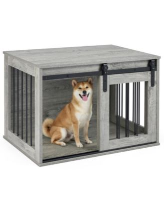 Heavy Duty Dog Crate Furniture Kennel with Sliding Barn Door