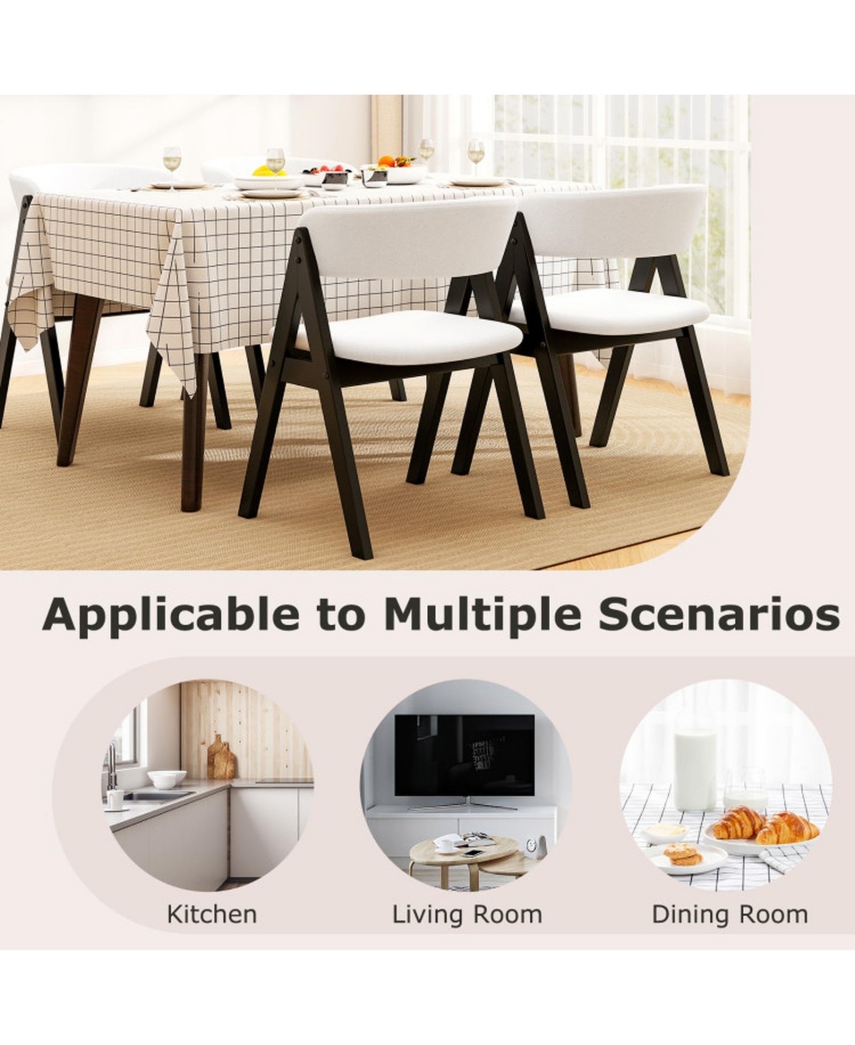 Sugift Set of 4 Mid-Century Modern Sherpa Upholstered Wooden Dining Chairs for Kitchen Dining Room