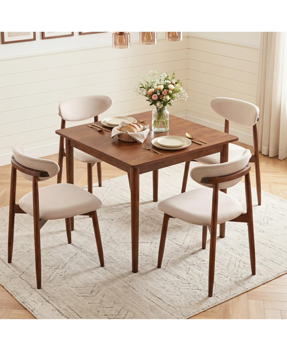 Sugift Set of 4 Fabric Upholstered Dining Chairs with Curved Backs